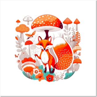 Fox & Mushroom Lover Funny Fly Agaric Retro Fall Posters and Art